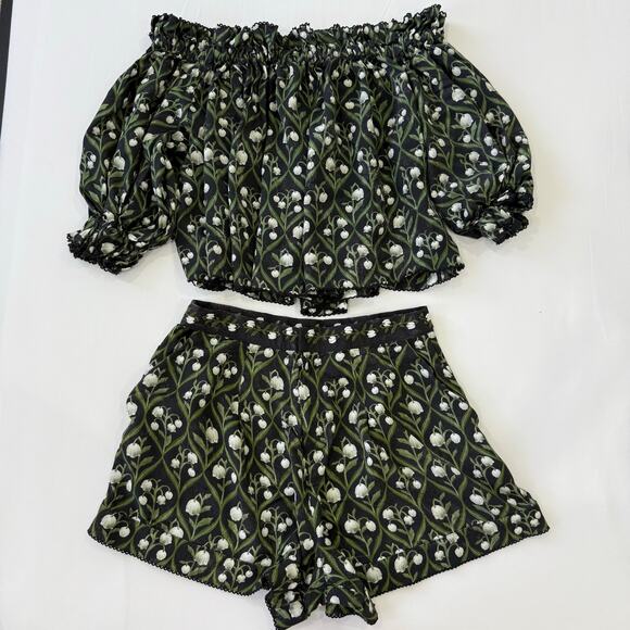 Agua by Agua Bendita Set Urucú Perla off-shoulder Blouse and Shorts Sz M - Picture 4 of 12